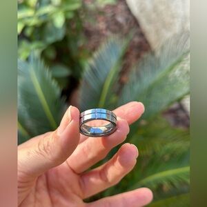 Real Tungsten Carbide ring with checkered design size 6